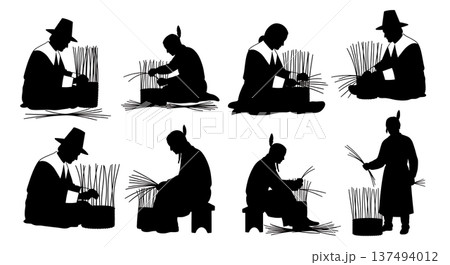 Black Solid Historical Weaving Set of Six on White Background 137494012