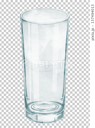Watercolor illustration of empty transparent Glass. Drinkware element isolated for beverage design, bar menus, packaging , kitchen graphics and restaurant branding. Art of tumbler. 137494013