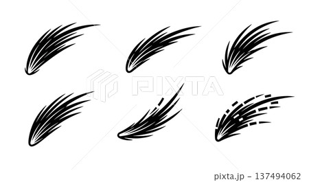 Black Solid Comet Astronomy Silhouettes Set of Six on White Background Black Solid Comet Astronomy Silhouettes Set of Six on White Background 137494062