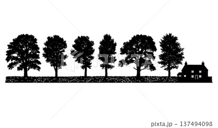Black Solid Country Oak Tree Silhouettes Set of Six Black Solid Country Oak Tree Silhouettes Set of Six 137494098