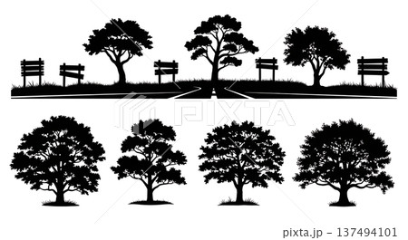 Black Solid Country Road Oak Silhouettes Set of Six 137494101