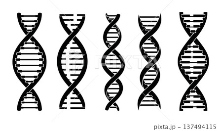 Black Solid Cross DNA Helix Silhouettes Set of Six on White Background 137494115