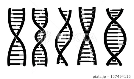 Black Solid Cross DNA Helix Silhouettes Set of Six on White Background 137494116