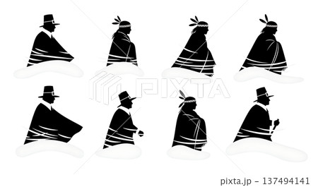 Black Solid Historical Blizzard Walk Set of Six on White Background 137494141