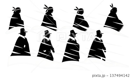 Black Solid Historical Blizzard Walk Set of Six on White Background 137494142