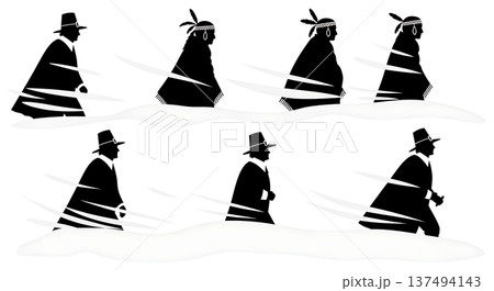 Black Solid Historical Blizzard Walk Set of Six on White Background Black Solid Historical Blizzard Walk Set of Six on White Background 137494143