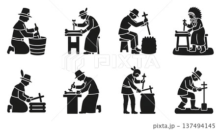 Black Solid Historical Bone Tool Set of Six on White Background 137494145