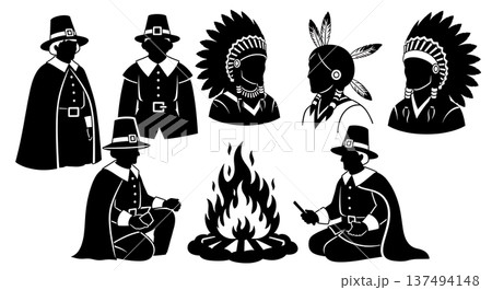 Black Solid Historical Celebration Set of Six on White Background Black Solid Historical Celebration Set of Six on White Background 137494148