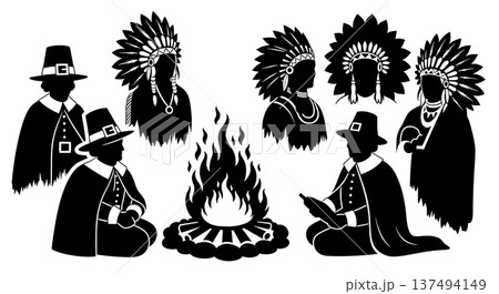 Black Solid Historical Celebration Set of Six on White Background 137494149