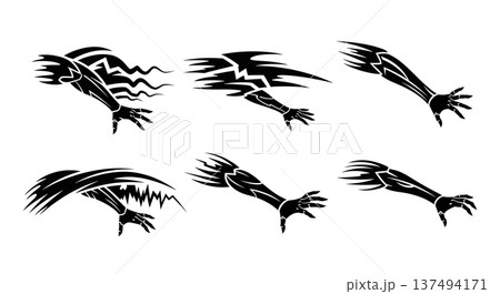 Black Solid Cyborg Light Silhouettes Set of Six on White Background 137494171