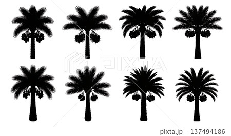 Black Solid Date Palm Tree Silhouettes Set of Six 137494186
