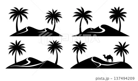 Black Solid Desert Camel Palm Silhouettes Set of Six Black Solid Desert Camel Palm Silhouettes Set of Six 137494209