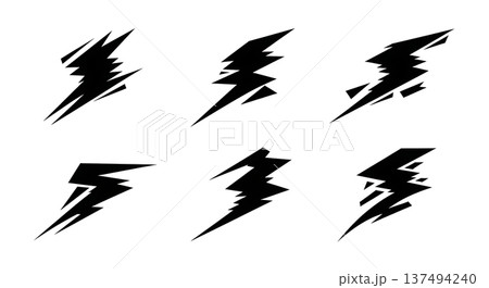 Black Solid Digital Glitch Light Silhouettes Set of Six on White Background 137494240