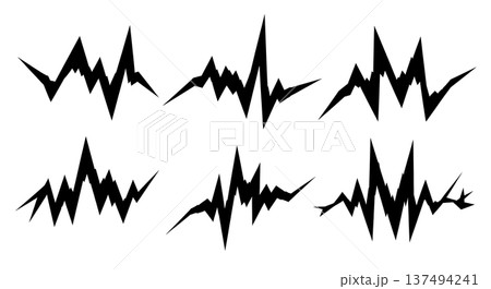 Black Solid Digital Glitch Light Silhouettes Set of Six on White Background Black Solid Digital Glitch Light Silhouettes Set of Six on White Background 137494241