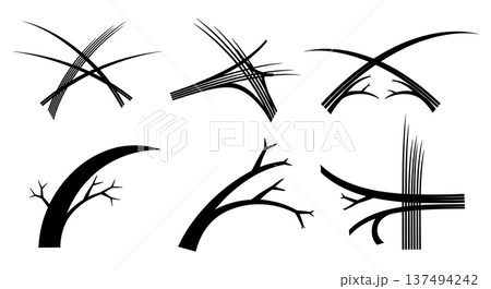 Black Solid Digital Infrastructure Silhouettes Set of Six on White Background 137494242