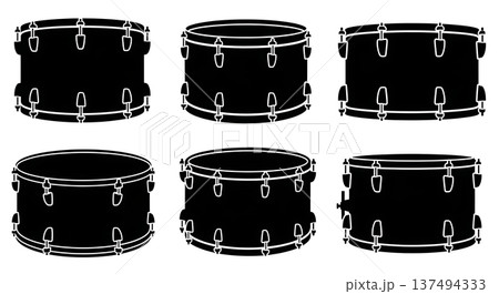 Black Solid Drum Shell Silhouettes Set of Six on White Background 137494333