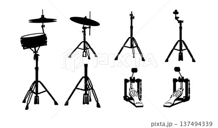 Black Solid Drum Hardware Silhouettes Set of Six on White Background Black Solid Drum Hardware Silhouettes Set of Six on White Background 137494339