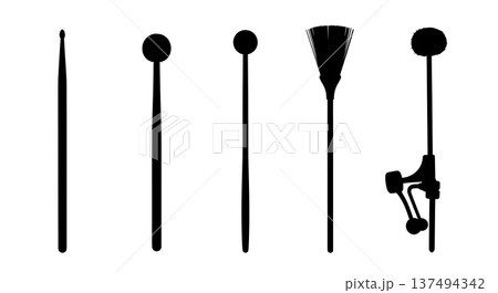 Black Solid Drum Stick Silhouettes Set of Six on White Background 137494342