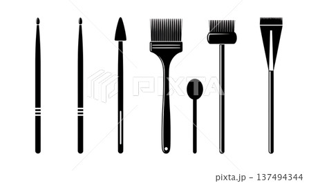 Black Solid Drum Stick Silhouettes Set of Six on White Background 137494344