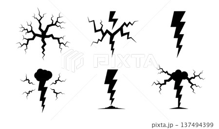 Black Solid Electric Spark Silhouettes Set of Six on White Background Black Solid Electric Spark Silhouettes Set of Six on White Background 137494399