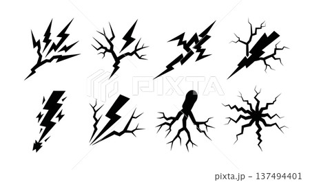 Black Solid Electric Spark Silhouettes Set of Six on White Background Black Solid Electric Spark Silhouettes Set of Six on White Background 137494401