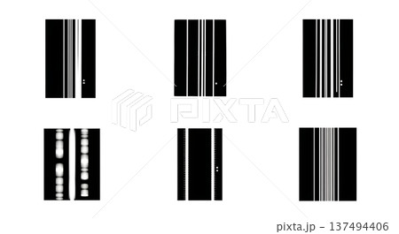 Black Solid Elevator Motion Light Silhouettes Set of Six on White Background Black Solid Elevator Motion Light Silhouettes Set of Six on White Background 137494406