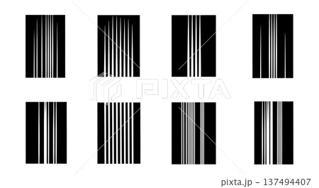 Black Solid Elevator Motion Light Silhouettes Set of Six on White Background 137494407