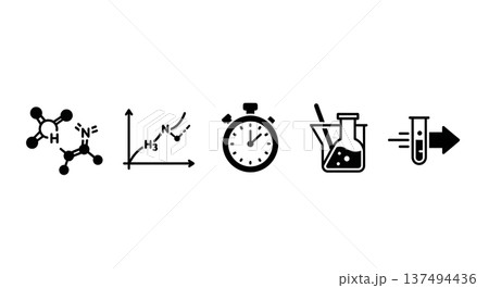 Black Solid Enzyme Catalysis Silhouettes Set of Six on White Background Black Solid Enzyme Catalysis Silhouettes Set of Six on White Background 137494436