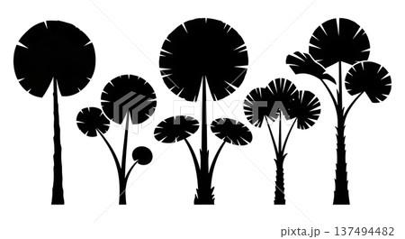 Black Solid Fan Palm Tree Silhouettes Set of Six Black Solid Fan Palm Tree Silhouettes Set of Six 137494482