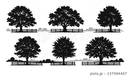 Black Solid Farm Oak Tree Silhouettes Set of Six Black Solid Farm Oak Tree Silhouettes Set of Six 137494487