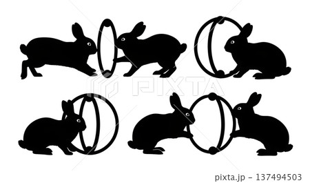 Black Solid Fern Pattern Egg Silhouettes Set of Six on White Background Black Solid Fern Pattern Egg Silhouettes Set of Six on White Background 137494503