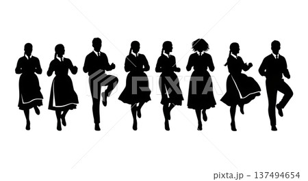 Black Solid Finnish Jenkka Dance Silhouettes Set of Six on White Background Black Solid Finnish Jenkka Dance Silhouettes Set of Six on White Background 137494654