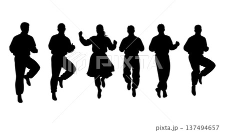 Black Solid Finnish Jenkka Dance Silhouettes Set of Six on White Background Black Solid Finnish Jenkka Dance Silhouettes Set of Six on White Background 137494657