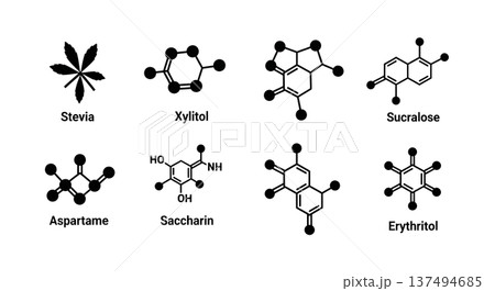 Black Solid Flavor Molecular Silhouettes Set of Six on White Background 137494685