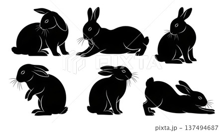 Black Solid Flexible Grooming Bunny Set of Six on White Background 137494687