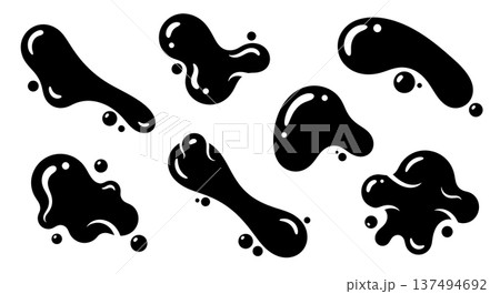 Black Solid Floating Liquid Silhouettes Set of Six on White Background Black Solid Floating Liquid Silhouettes Set of Six on White Background 137494692