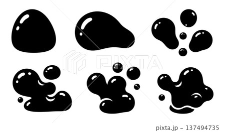 Black Solid Fluid Blob Silhouettes Set of Six on White Background 137494735