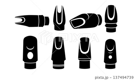 Black Solid Flute Mouthpiece Silhouettes Set of Six on White Background 137494739