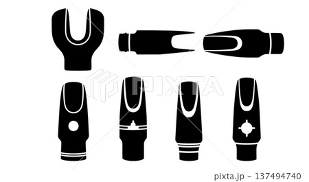 Black Solid Flute Mouthpiece Silhouettes Set of Six on White Background 137494740