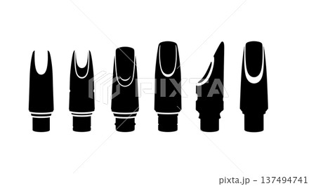 Black Solid Flute Mouthpiece Silhouettes Set of Six on White Background 137494741