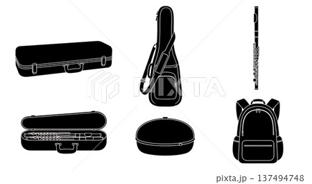 Black Solid Flute Case Silhouettes Set of Six on White Background 137494748