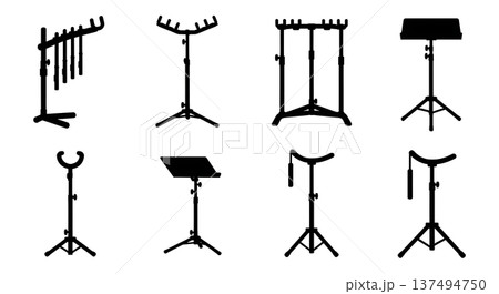 Black Solid Flute Stand Silhouettes Set of Six on White Background 137494750