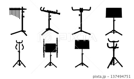 Black Solid Flute Stand Silhouettes Set of Six on White Background 137494751