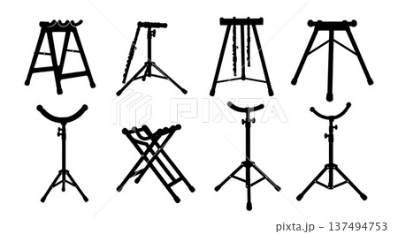 Black Solid Flute Stand Silhouettes Set of Six on White Background 137494753