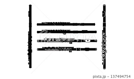 Black Solid Flute Silhouettes Set of Six on White Background 137494754