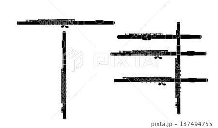 Black Solid Flute Silhouettes Set of Six on White Background 137494755
