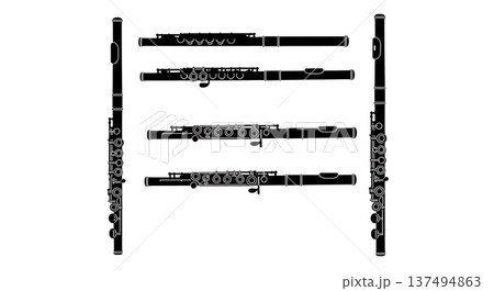 Black Solid Flute Silhouettes Set of Six on White Background 137494863
