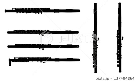 Black Solid Flute Silhouettes Set of Six on White Background Black Solid Flute Silhouettes Set of Six on White Background 137494864