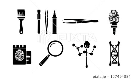 Black Solid Forensic Evidence Silhouettes Set of Six on White Background 137494884