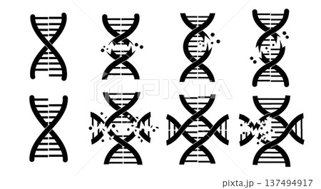 Black Solid Fragmented DNA Mutation Silhouettes Set of Six on White Background 137494917